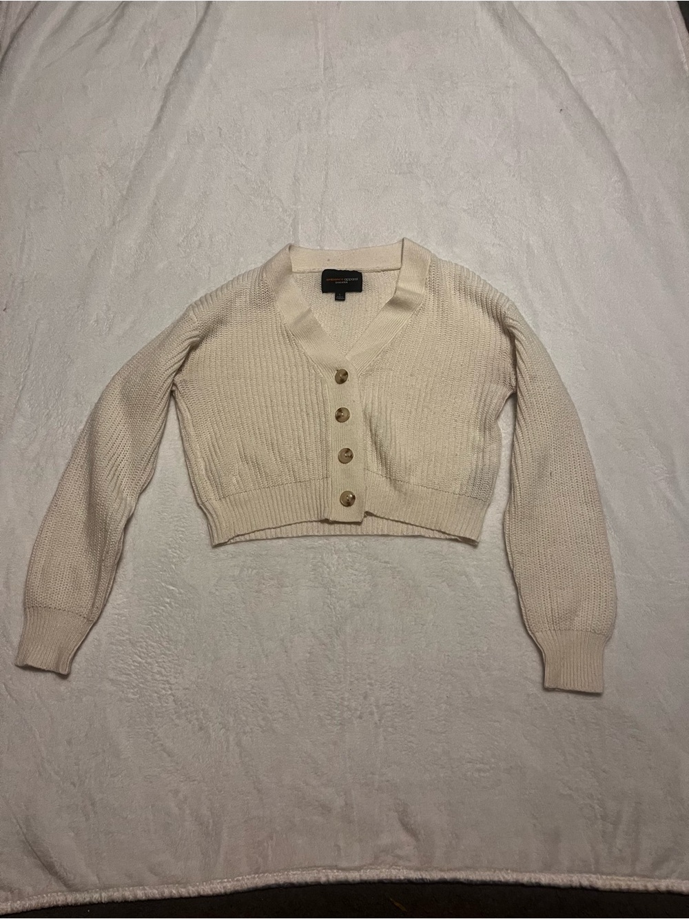 Ambiance Cropped Cream V-Neck Button Cardigan